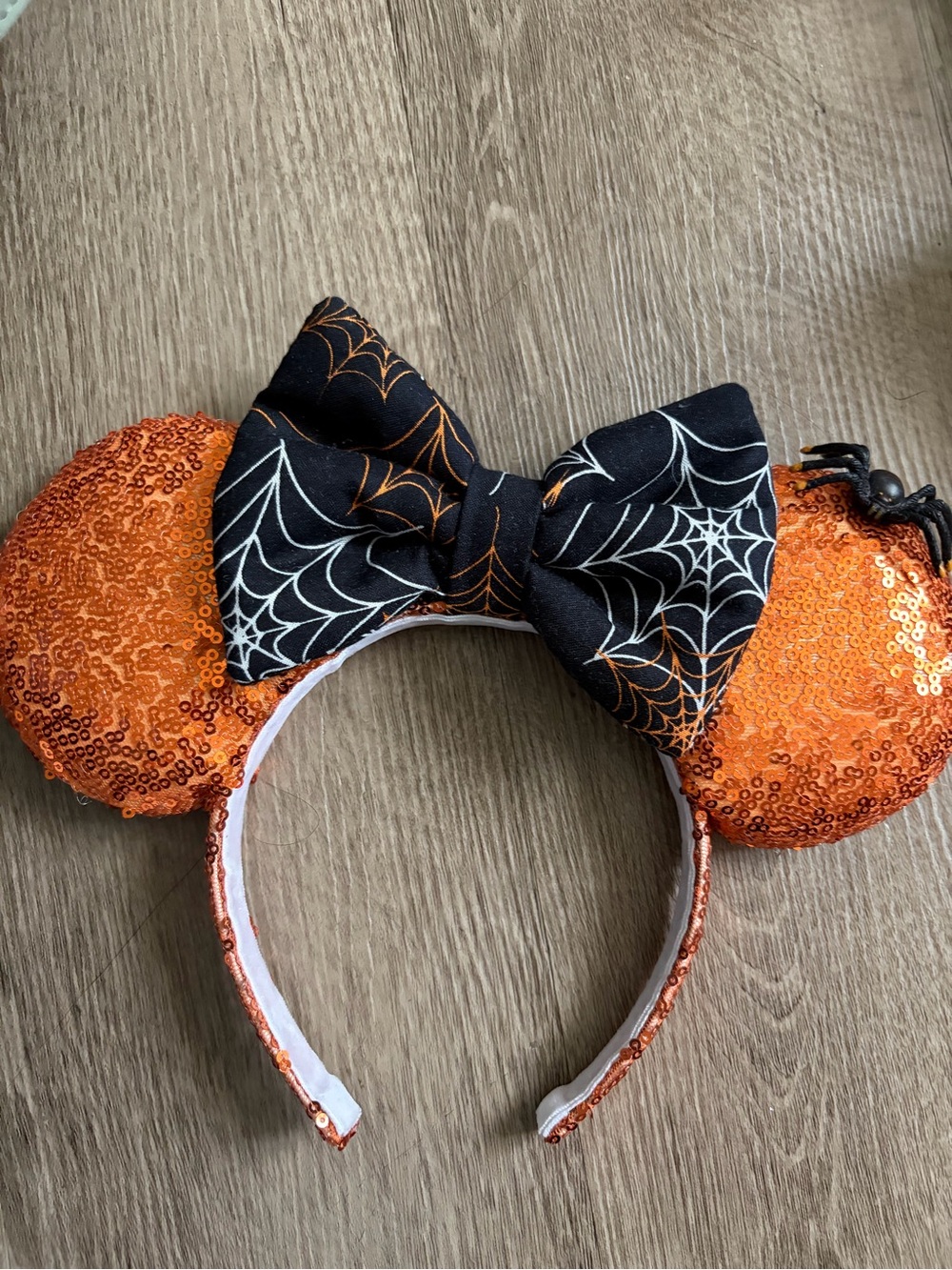 Halloween Sequin Mouse Ears Headband with Spiderweb Bow - Orange